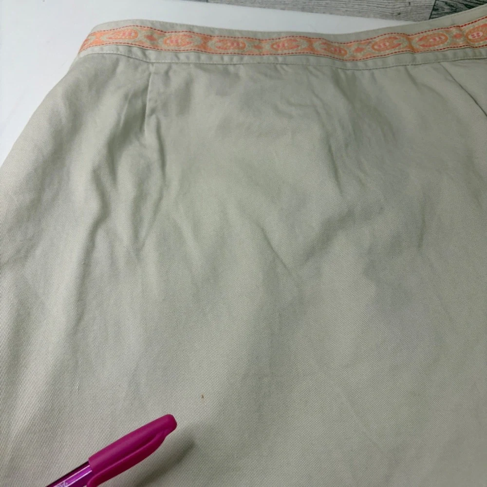 Sonoma Skort Women 16 Stone Beige Embroidered Trim Wrap Front Cotton